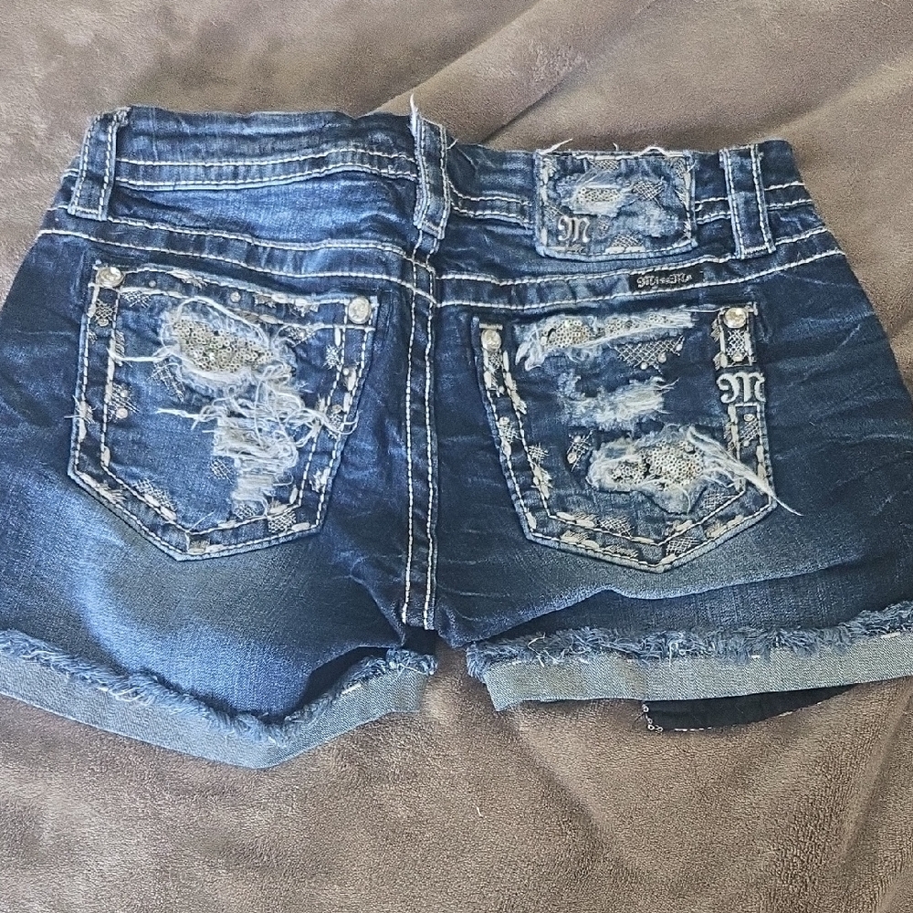 Miss Me Blue Jean Shorts with Lace Details